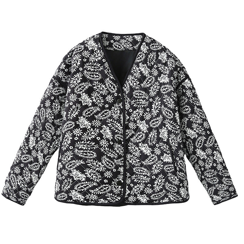 Damen gesteppte Herbstjacke mit einzigartigem floralen Muster und praktischen Taschen EB