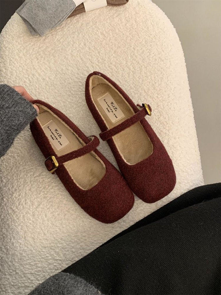 Damen elegante Filz-Ballerinas mit dekorativem Riemchen EB