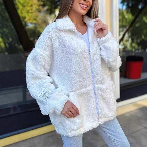 Damen Kuschelige Fleecejacke mit hohem Kragen und praktischen Taschen EB