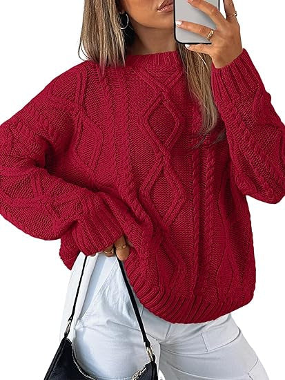 Damen Oversize-Zopfmuster-Pullover aus grobem Strick EB