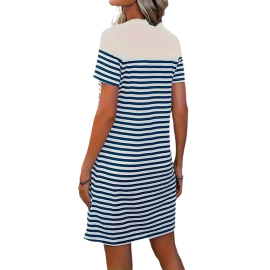 Damen Freizeitkleid mit modischem Streifenmuster und Herzapplikation EB