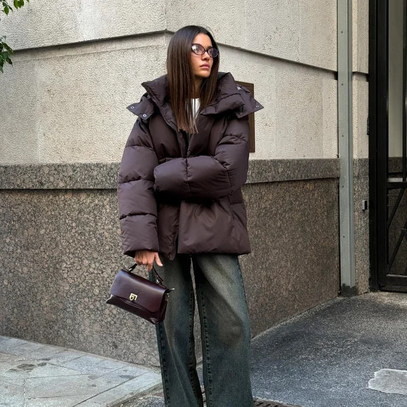 Damen Modische Daunenjacke mit hochschließendem Kragen EB