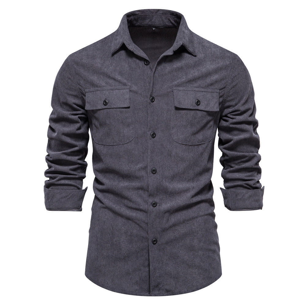Herren nan feines Cord-Übershirt mit Brustpatten, durchgehender Knopfleiste und körpernaher Silhouette EB