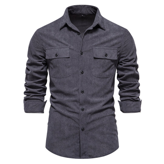 Herren nan feines Cord-Übershirt mit Brustpatten, durchgehender Knopfleiste und körpernaher Silhouette EB