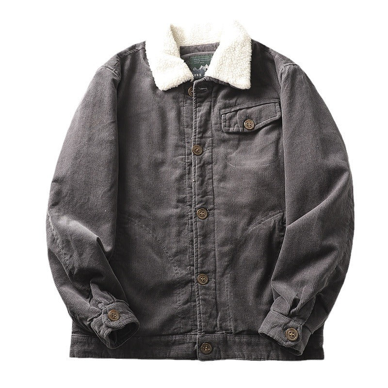 Herren nan gefütterte Cordjacke mit Teddykragen, Knopfleiste und aufgesetzten Taschen EB