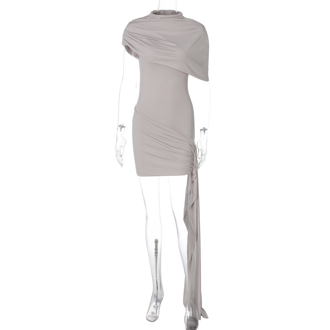 Damen elegantes asymmetrisches Minikleid mit Wickel-Design und raffinierten Rüschendetails EB