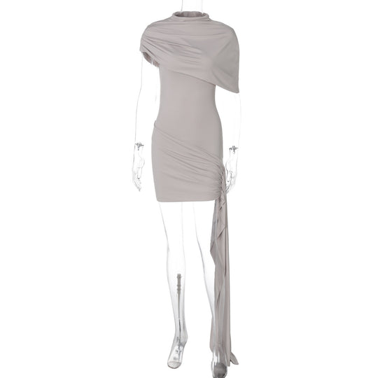 Damen elegantes asymmetrisches Minikleid mit Wickel-Design und raffinierten Rüschendetails EB