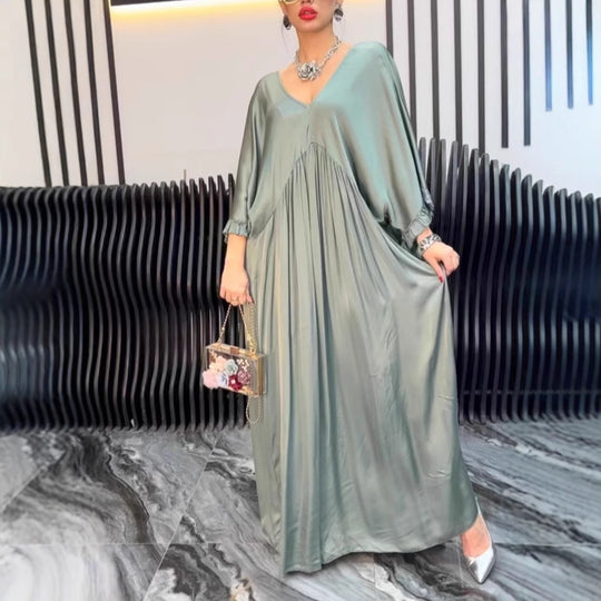 Damen Maxi-Kleid mit weit geschnittenem Design und elegantem V-Ausschnitt EB