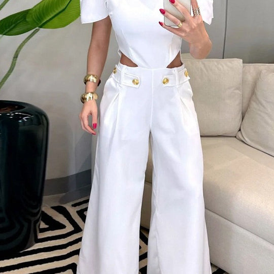 Damen Eleganter Jumpsuit mit Schnittdetails und weich fließenden Hosenbeinen EB