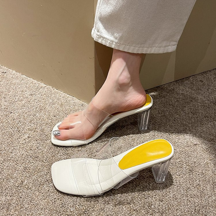 Damen transparente Mules mit klarem Absatz EB