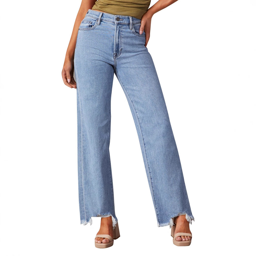 Damen Weit geschnittene Jeans mit fransigem Saum EB