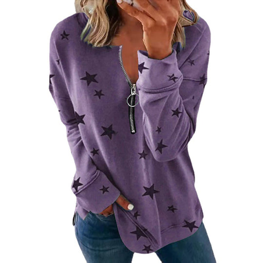 Damen Kapuzensweatshirt mit Reißverschluss und Sternenmuster EB
