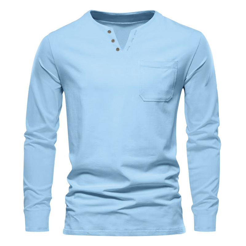 Herren Langarm-Henley-Shirt mit praktischer Brusttasche und modischem Knopfdesign EB