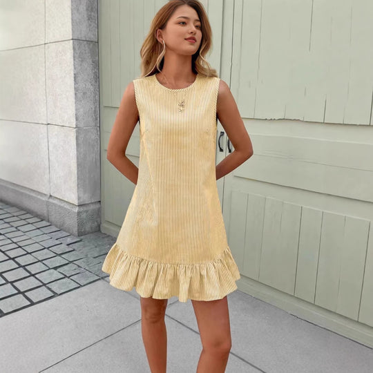 Damen Sommerliches Streifen-Kleid mit Rüschensaum EB