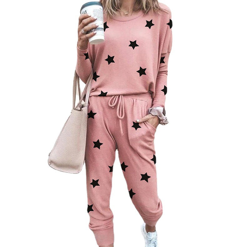Damen Freizeit-Loungewear-Set mit floralem Muster und elastischem Bund EB