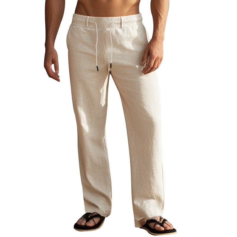 Herren lässige Strandhose mit elastischem Bund und atmungsaktivem Leinenmaterial EB