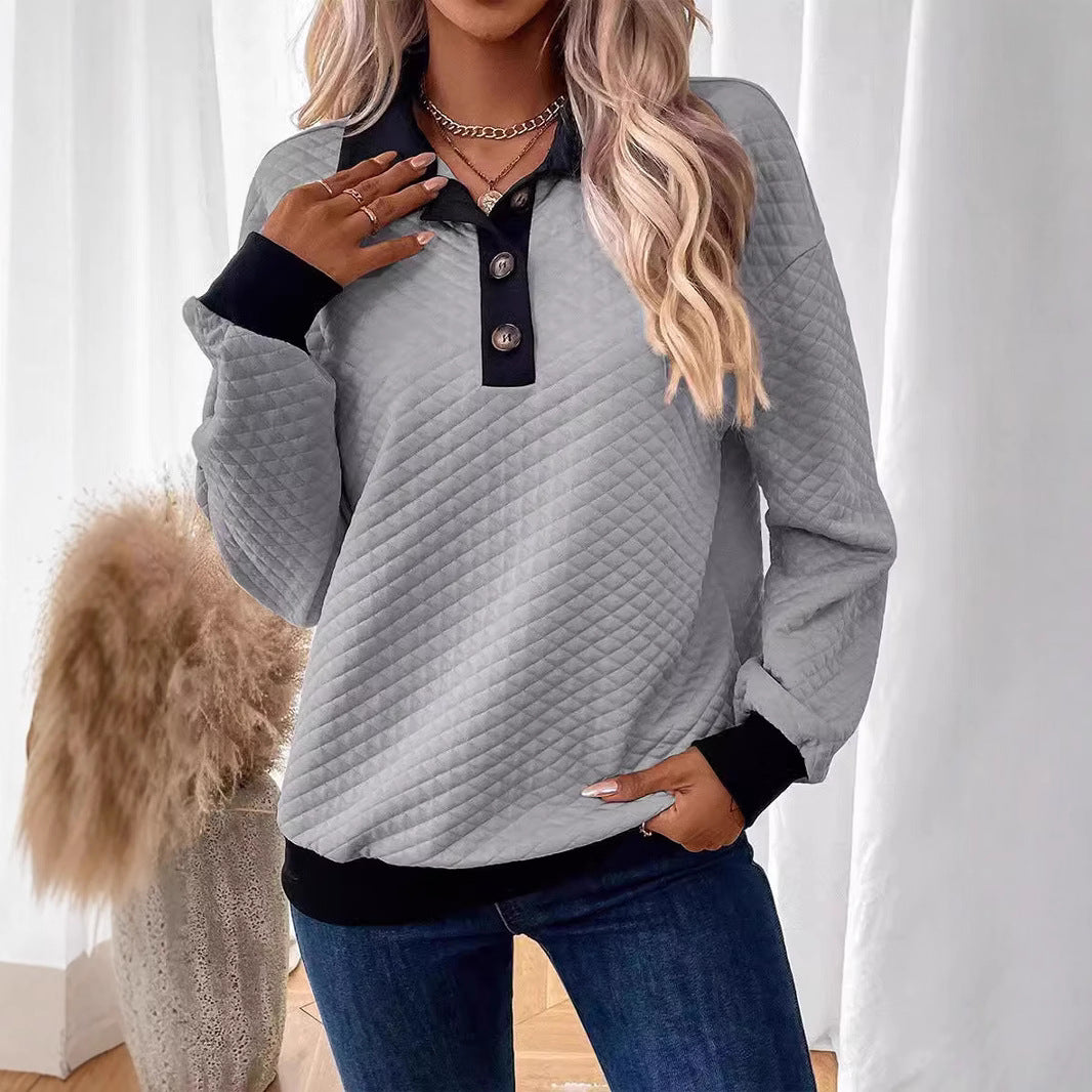Damen Stepp-Pullover mit Kragen und Knopfleiste EB
