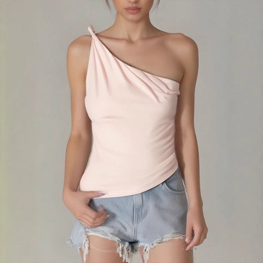 Damen asymmetrisches Top mit elegantem Ein-Schulter-Schnitt und figurformendem Design EB
