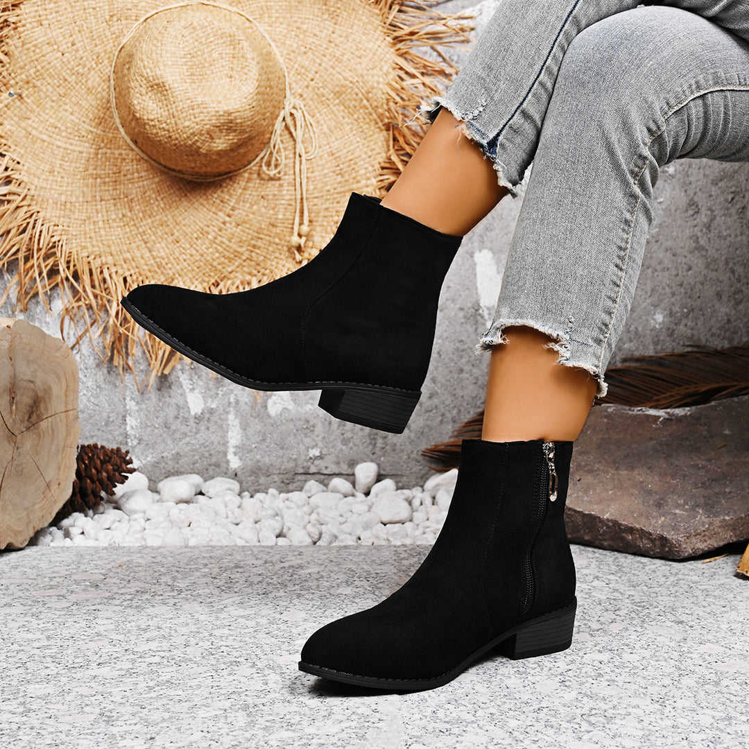 Damen nan Wildlederoptik Stiefelette mit seitlichem Reißverschluss und niedrigem Blockabsatz EB