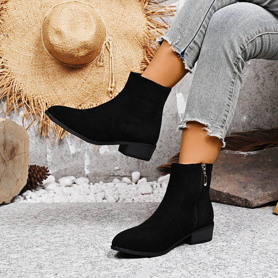 Damen nan Wildlederoptik Stiefelette mit seitlichem Reißverschluss und niedrigem Blockabsatz EB