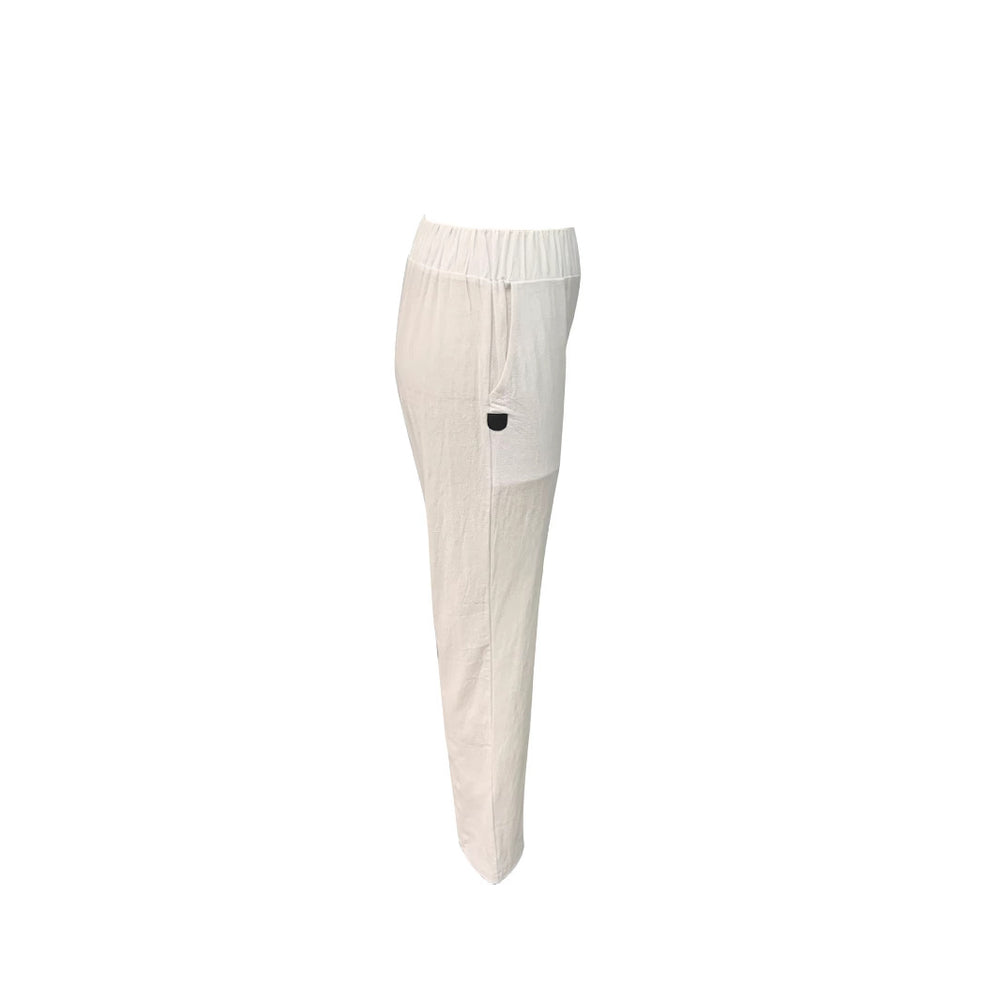 Damen Leichte und luftige Leinenhose mit elastischem Hüftbund und Seitentaschen EB