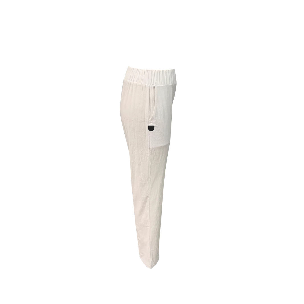 Damen Leichte und luftige Leinenhose mit elastischem Hüftbund und Seitentaschen EB