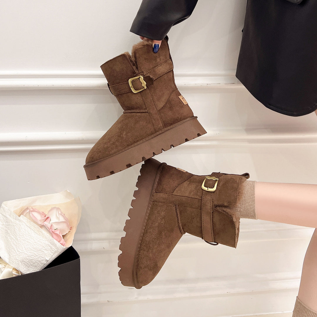 Damen warme Stiefel mit weichem Innenfutter und verstellbarem Schnallenverschluss EB