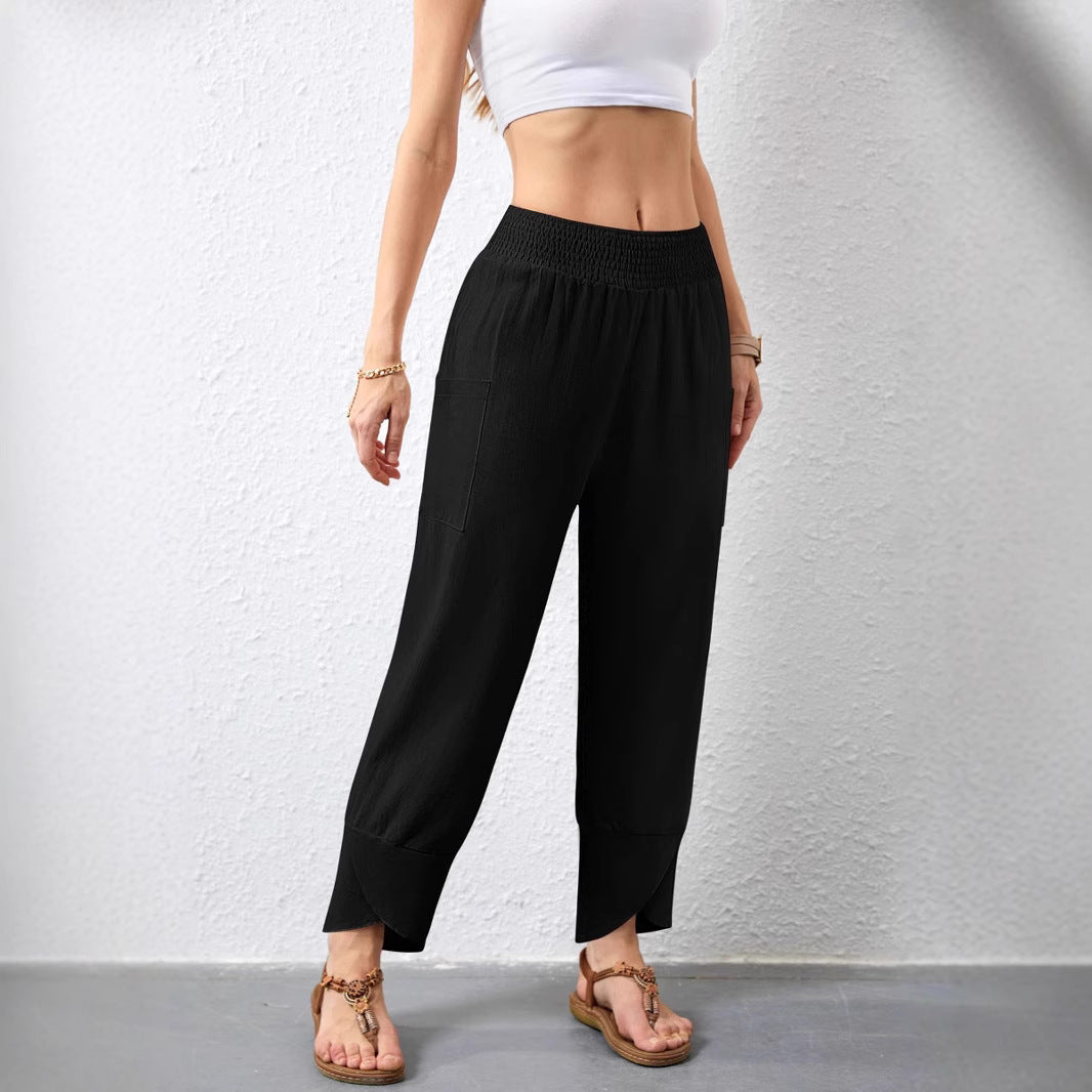 Damen Weite Sommerhose mit elastischem Bund und praktischen Taschen EB