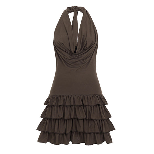 Damen Trägerkleid mit voluminösem Rüschensaum und eleganter Drahtführung EB