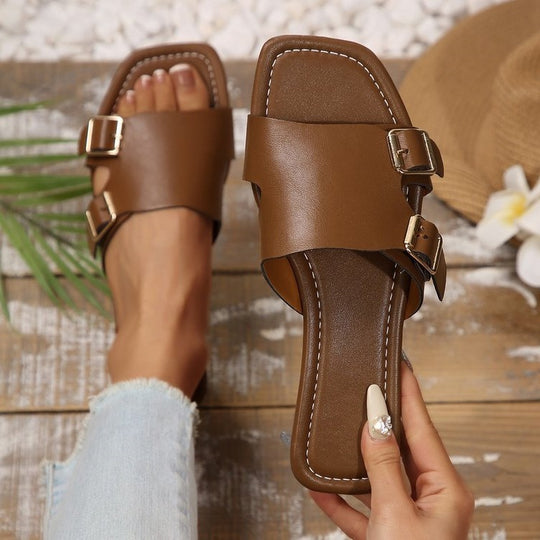 Damen modische Riemchen-Sandalen mit verstellbarem Schnallenverschluss EB
