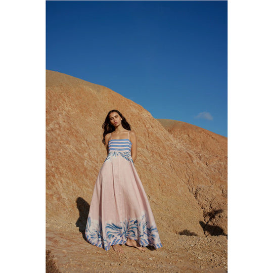 Damen Maxikleid mit dezenten Farbverlauf und floralem Muster EB