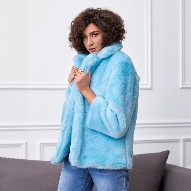 Damen Fluffige Kunstpelzjacke mit großzügigem Kragen und bequemen Ärmeln EB