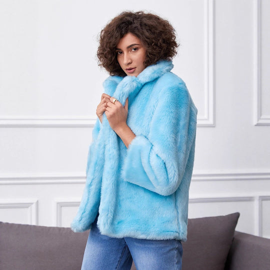 Damen Fluffige Kunstpelzjacke mit großzügigem Kragen und bequemen Ärmeln EB