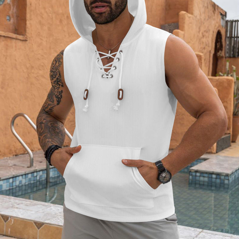 Herren Ärmelloses Sport-Tanktop mit Kapuze und Schnürung EB