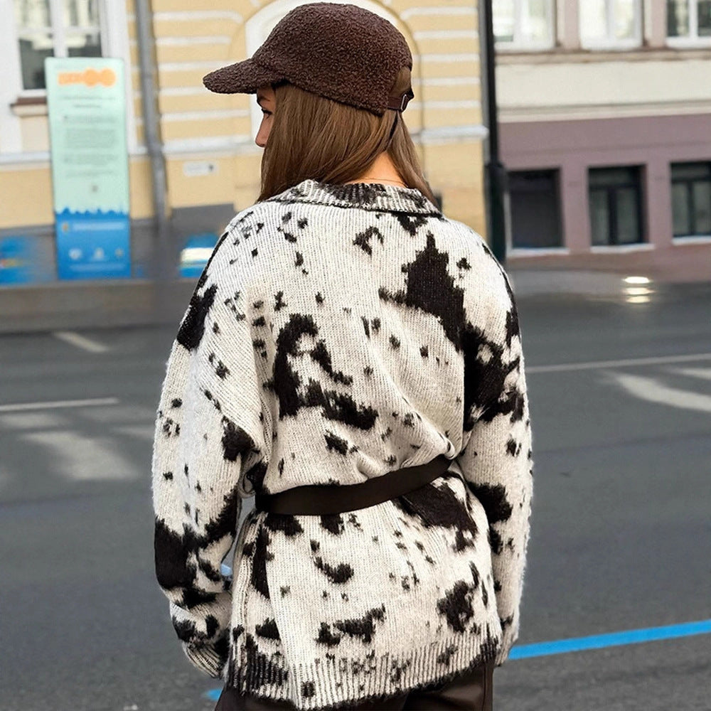 Damen lässiger Cardigan mit modischem Fleckenmuster EB