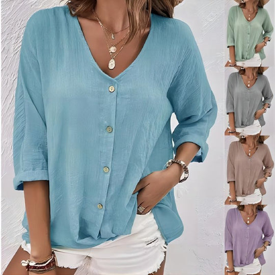 Damen luftige Bluse mit Knopfleiste EB
