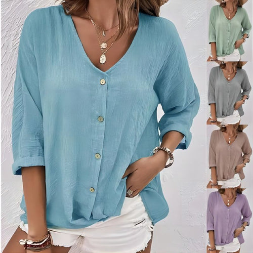 Damen luftige Bluse mit Knopfleiste EB