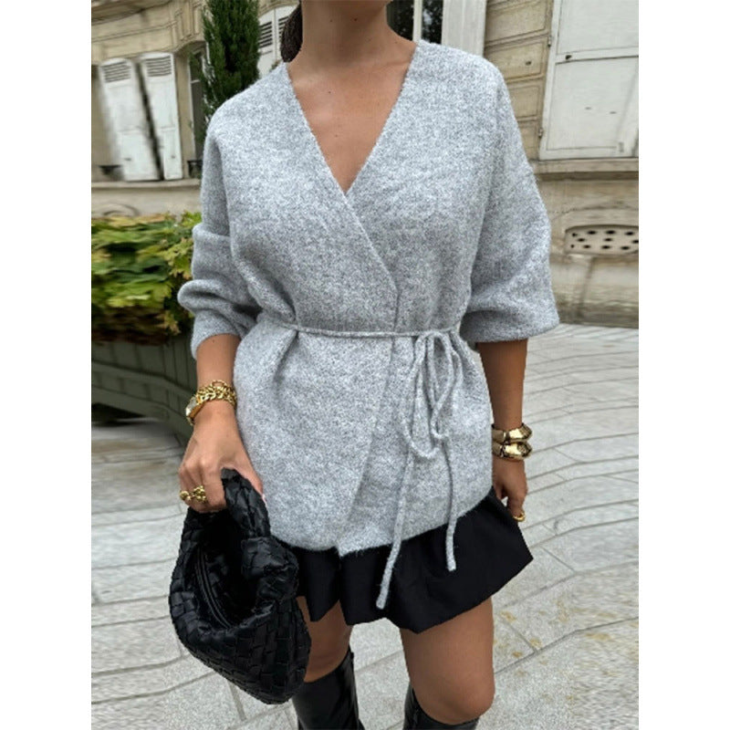 Damen modische Wickeljacke aus weichem Strick EB