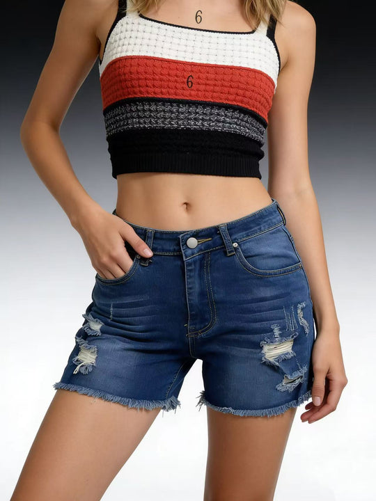 Damen Destroyed Denim-Shorts mit lässigem Schnitt und ausgefranster Kante EB