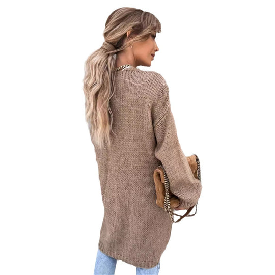 Damen Grobstrickjacke mit offener Front und lässigen Ärmeln EB