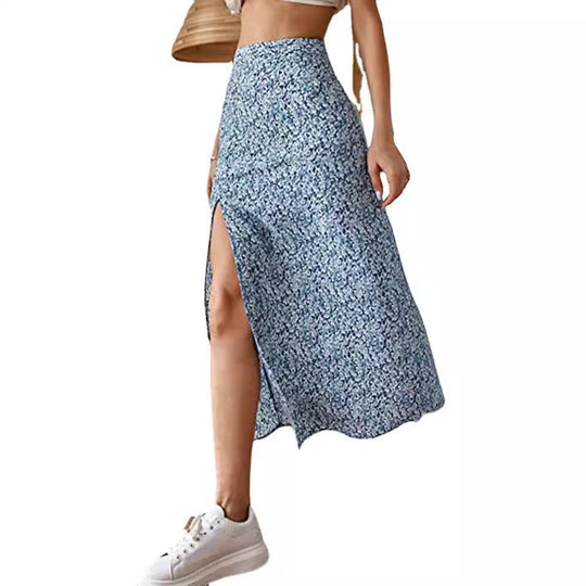 Damen Maxirock mit floralem Print und seitlichem Schlitz EB