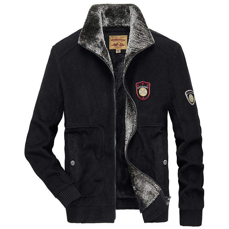 Herren Cord‑Strickjacke mit wärmender Teddyfleece‑Innenlage und Badge‑Details EB