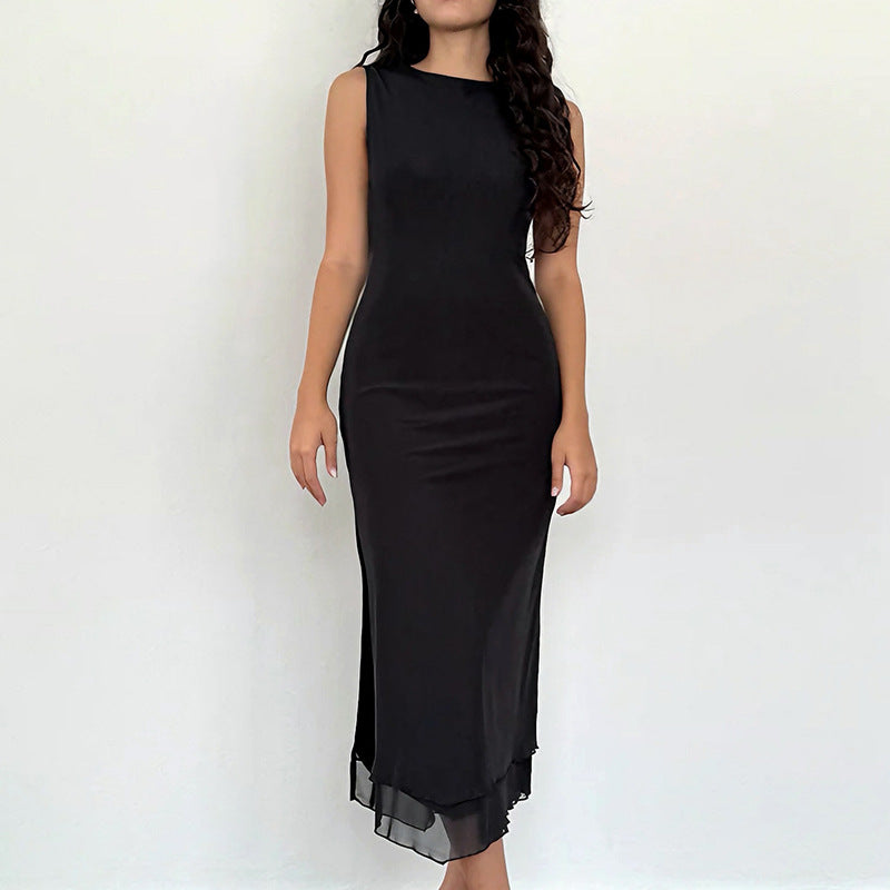 Damen zeitloses Maxikleid mit transparentem Saum EB