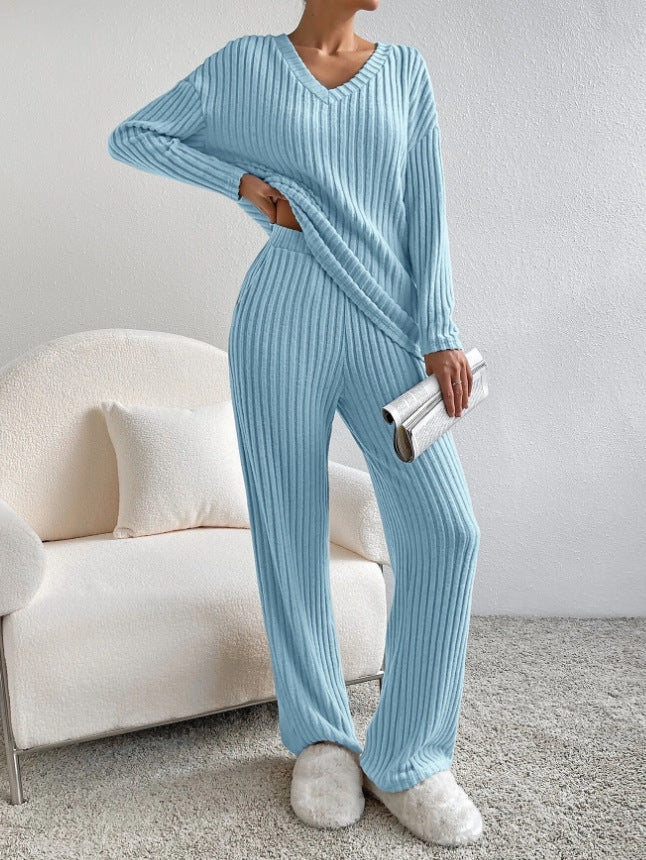 Damen Lässiges Freizeitsweat-Set mit V-Ausschnitt und weitem Schnitt EB