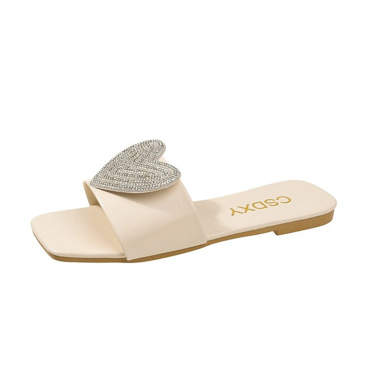 Damen elegante Slipper mit Herz-Applikation und funkelnden Strasssteinen EB