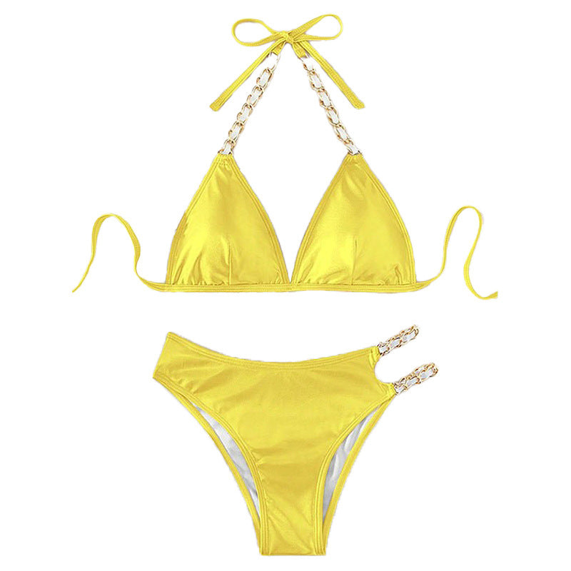 Damen Triangel-Bikini mit eleganten Kettenakzenten und farbwechselndem Effekt EB