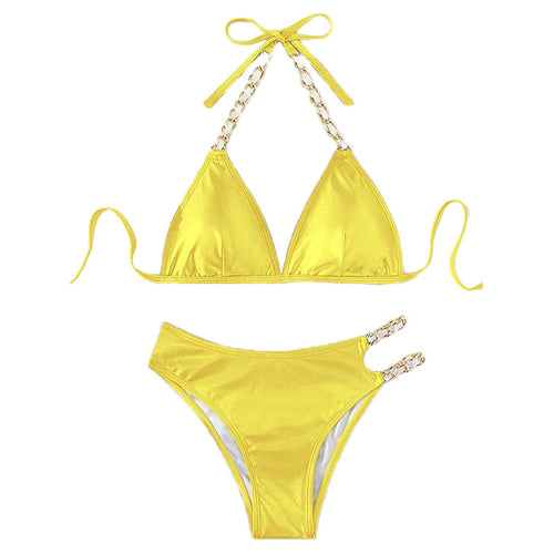 Damen Triangel-Bikini mit eleganten Kettenakzenten und farbwechselndem Effekt EB