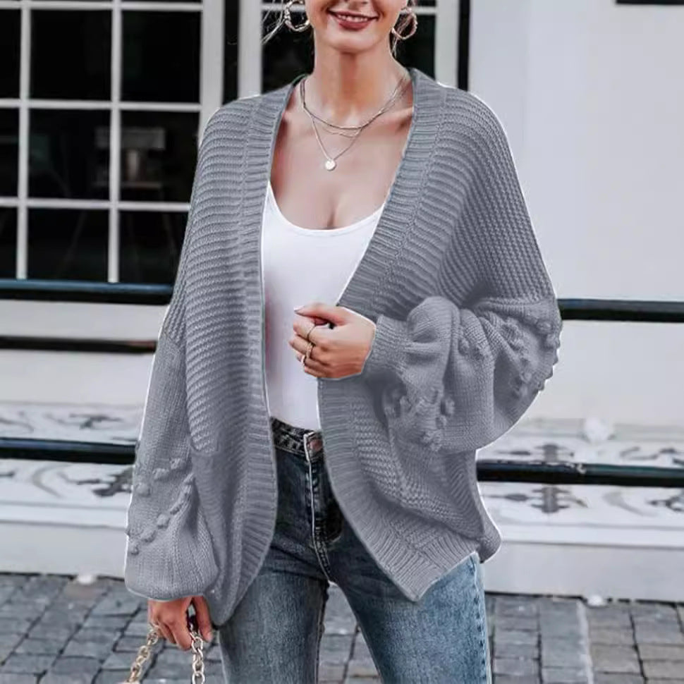 Damen Strickjacke mit Ballonärmeln und strukturierter Maschenoptik EB