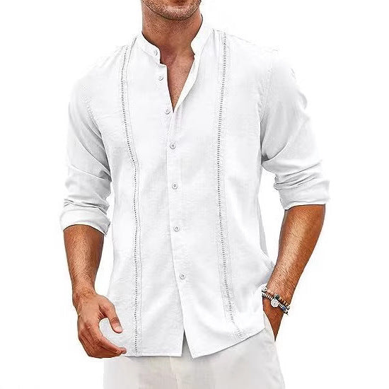 Herren Leinenhemd mit Stehkragen und feinen Details EB
