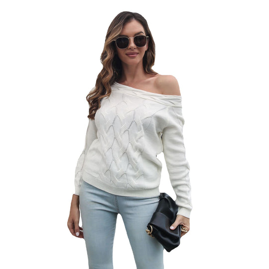 Damen Strickpullover mit asymmetrischem Ausschnitt und Zopfmuster EB